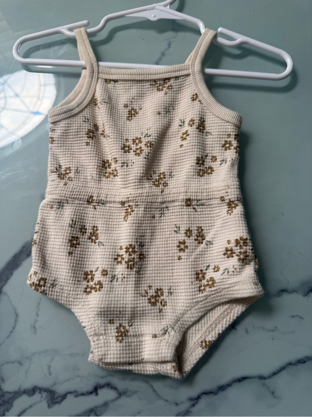 Quincy Mae Cream Waffle Floral One-Piece Romper